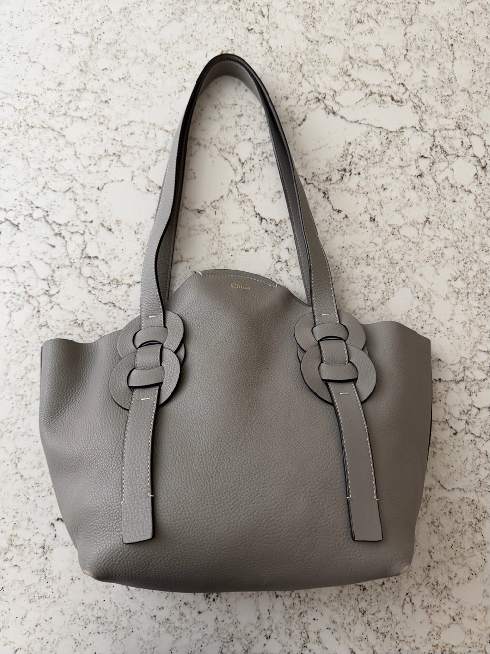 Chloe Leather Darryl Tote in Light Gray